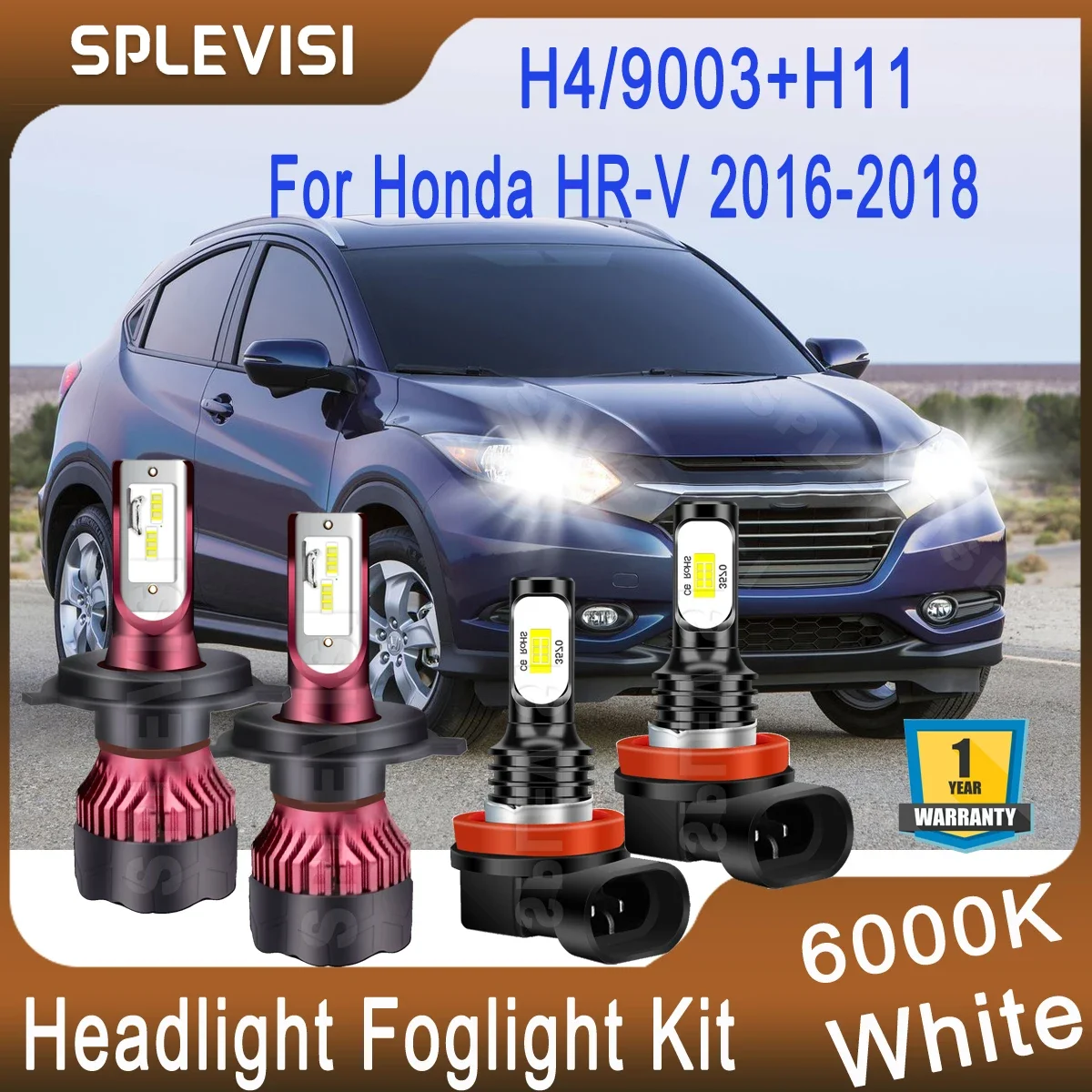 

4pcs 28000LM Bright White CSP Chips LED Car Light For Honda HR-V 2016 2017 2018 LED Headlight High Low Beam 9003/H4 Foglight H11