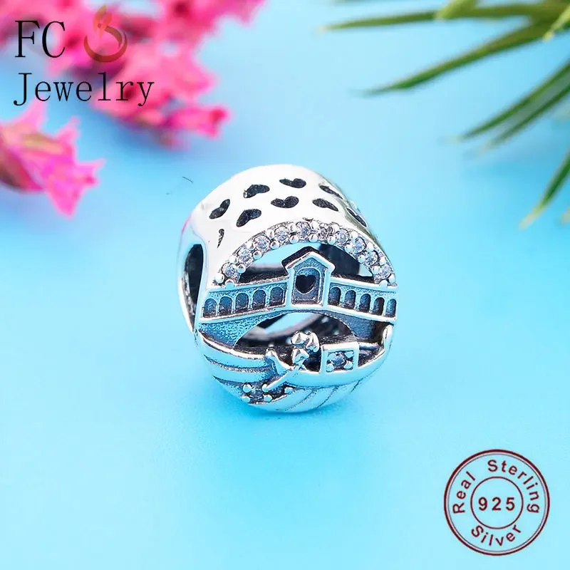 Fc Jewelry Fit Original Pan Charms Bracciale 925 Argento Venice Rialto Bridge Boat Bead For Women Travel Berloque Summer 2024