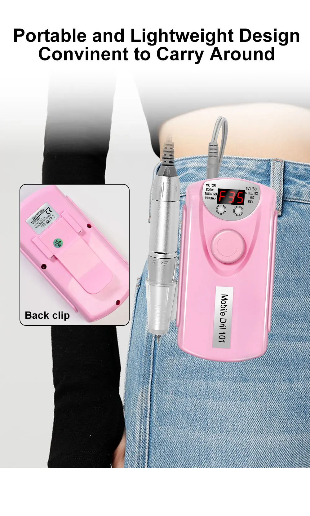 Description Picture 5 of item35000RPM Nail Drill Machine for Nails Rechargeable Manicure Low Noise Professional Electric Nail Drills Motor Polishe Sander