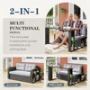 Patio Wicker Sofa with Foldable Long Table, Outdoor Rattan Couch Furniture Steel Frame with Deep Seat High Back and Grey Cushion 4