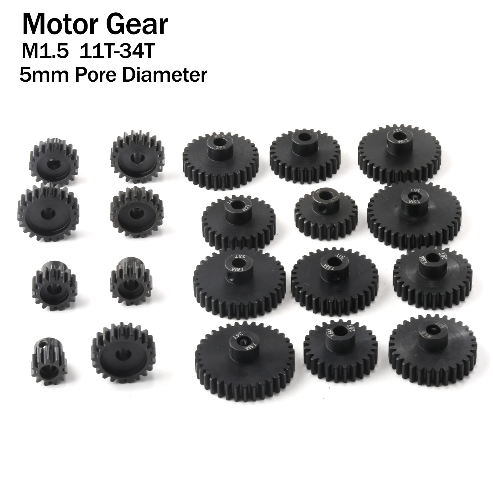 M1.5 8mm Pore Diameter Metal Gears for 1/5 1/8 1/10 RC Model Car Mini Motor Gear 11T 12T 13T 14T 15T 16T 17T 18T 19T 20T 21T 22T