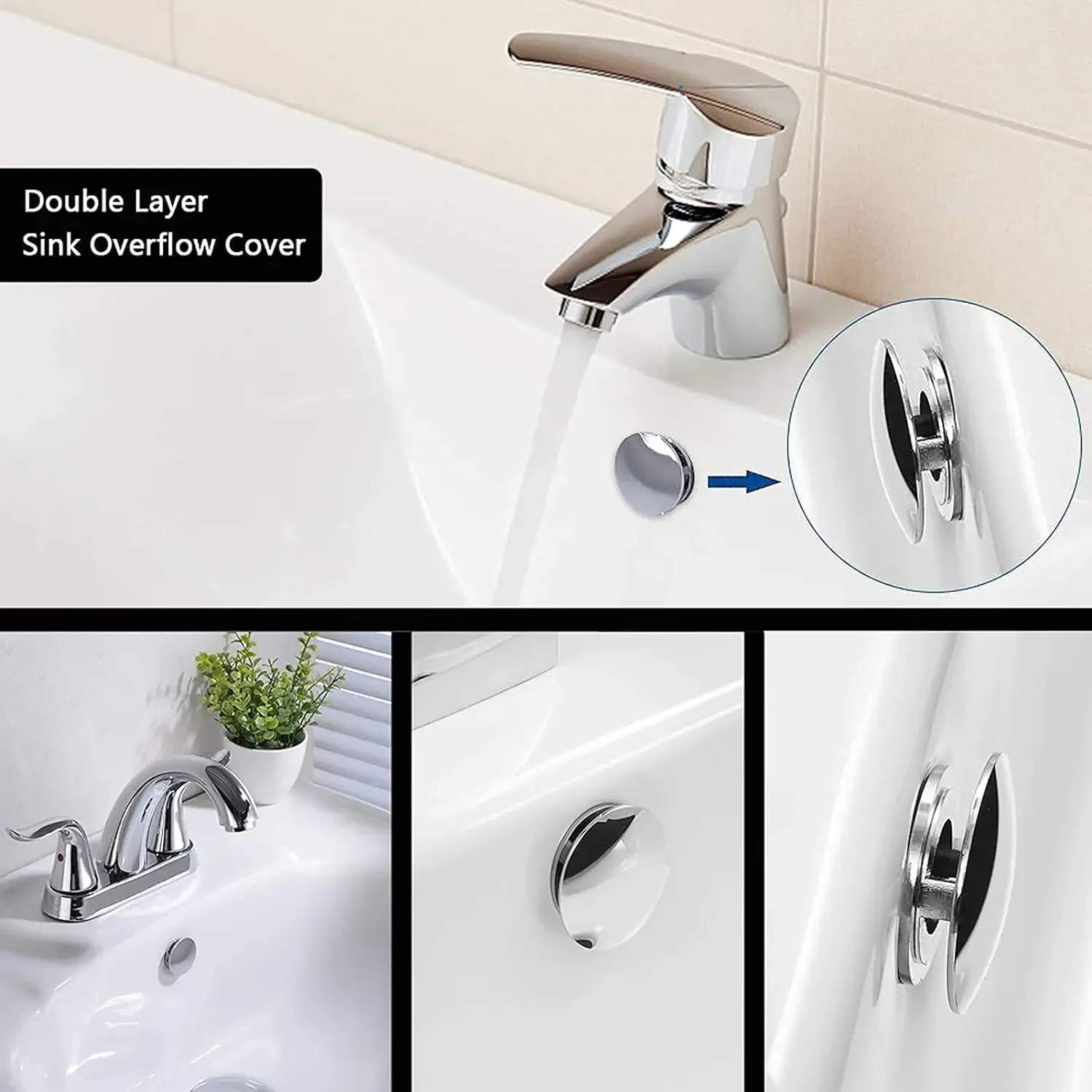 4pcs Sink Overflow Ring Bathroom Basin Trim Bath Sink Hole Round Overflow Drain Cap Cover Insert in Hole Spares for Kitchen