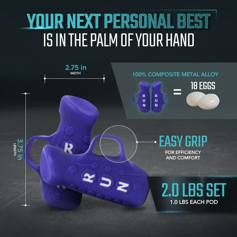 Running Pods 2.0 lbs Set Metal Alloy Hand Weights with Anti-Slip Finger Loop for Running, Outdoor Training for Adults - 2 Pods,