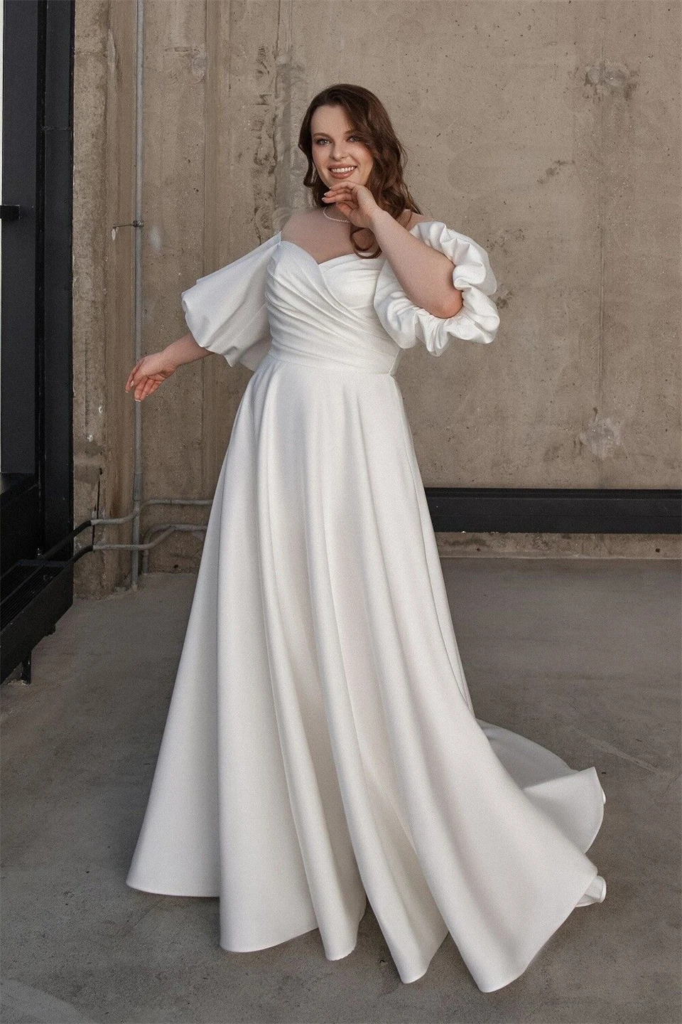 Luxuriöse O-Ausschnitt-Applikationen Illusion Langarm-Brautkleider für Damen Ballkleider 2026 mit Schleppe Brautkleid Vestidos de Novia – Detail 4