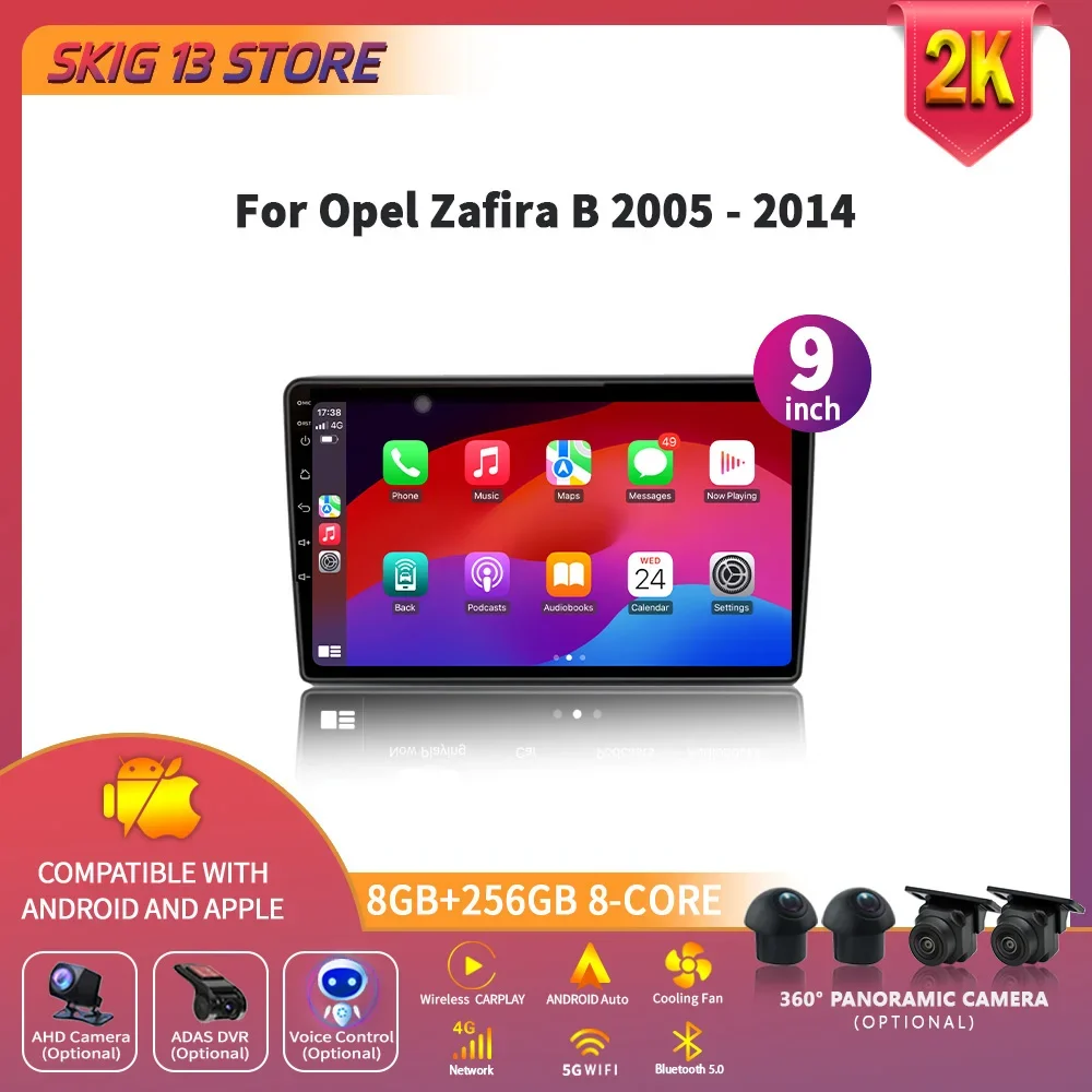 Para Opel Zafira B 2005-2014 Auto Android 14 Radio estéreo para coche navegación 4G GPS inalámbrico Multimedia Carplay pantalla táctil 1
