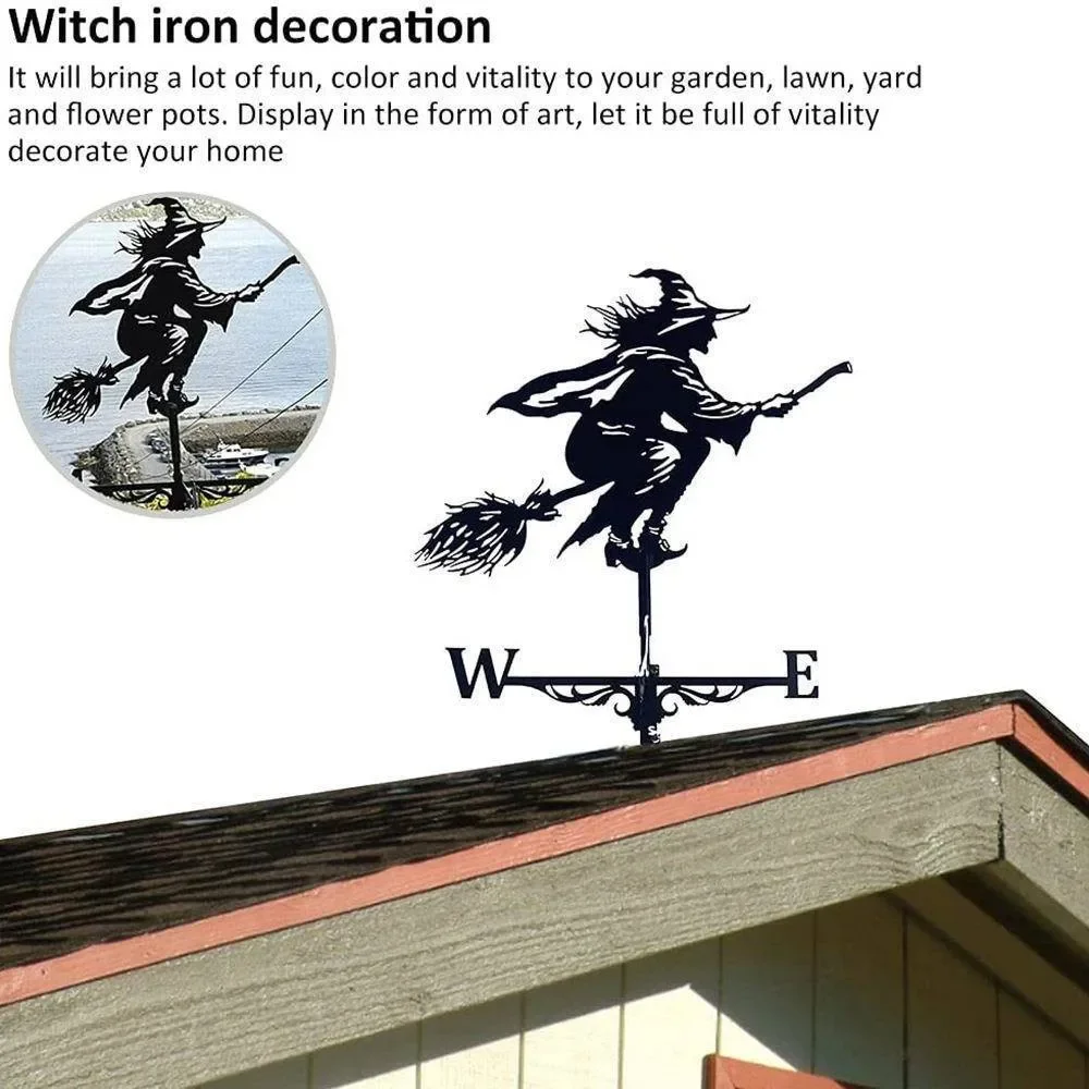 Wrought Iron Home Decoration Outdoor Garden Weather Vane Black Simulation Witch Roof Art Ramadan Decoration garden art decor,animal sculpture decorations
