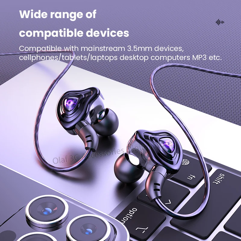 OLAF DAC Type C/3.5mm Headphones Wired Earbuds Handsfree Headset Gamer HiFi 9D Bass Stereo In-Ear Cable Earphones For Smartphone 3