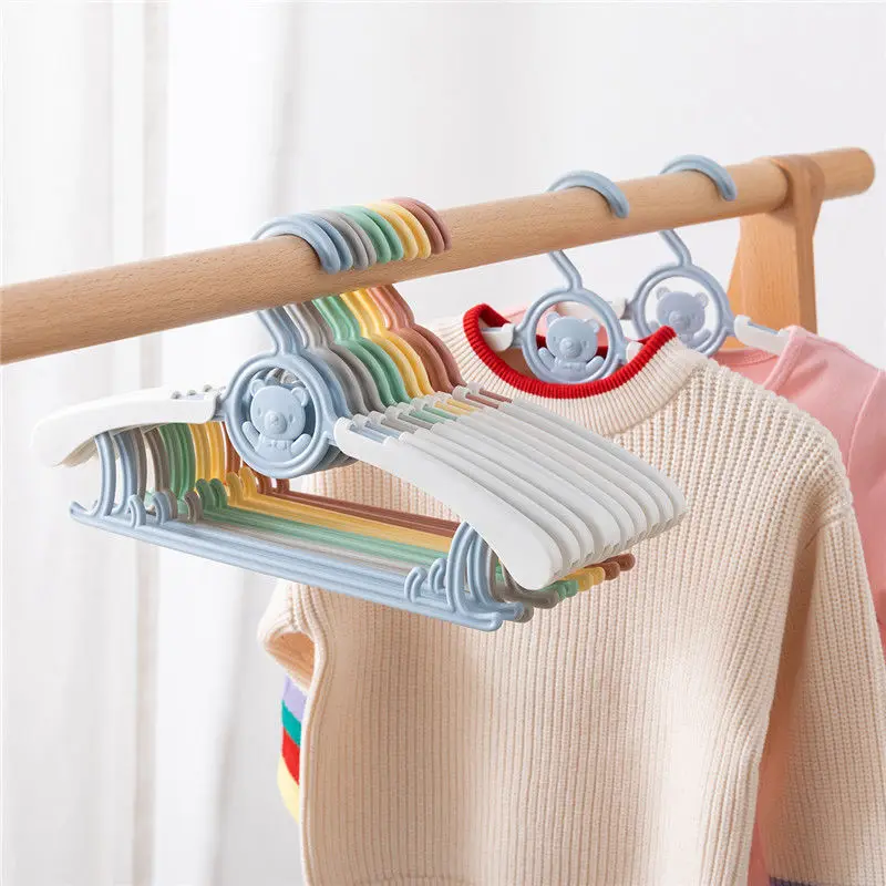 Non-slip Adjustable Storage Hangers Cute Bear Kids Clothes Hangers Portable  Display Hangers Closet Children Baby Coats Rack