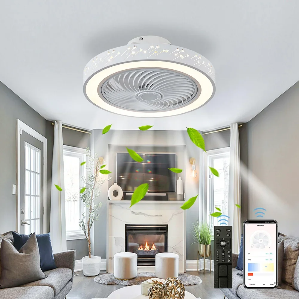 RGB Ceiling Fans with Lights and Reote 18in 72W White Starry Sky odern Ceiling Fan ulti Speed