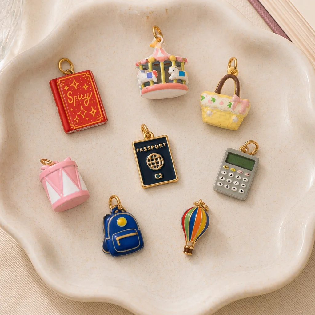 Neue Personalisierte Minimalistische Kuchenbox-Rucksack-Anhänger, Rose, Magisches Buch, DIY-Anhänger, Charms für Schmuckherstellung