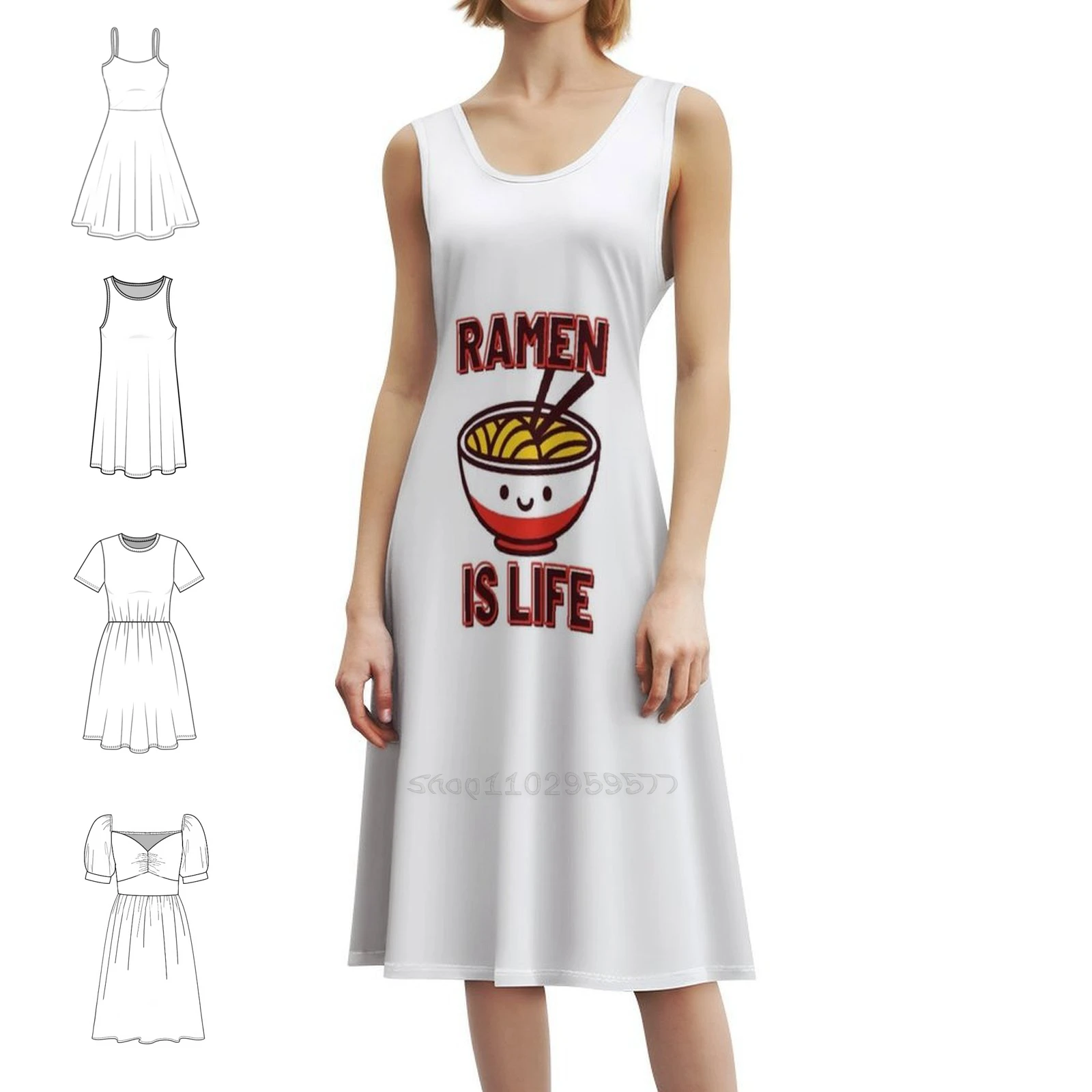 Ramen Is Life Bohemian Sleeveless Dress For Women Print Beach Party Dresses No Ramen No Life Ramen Is Life Ramen Female Clothing