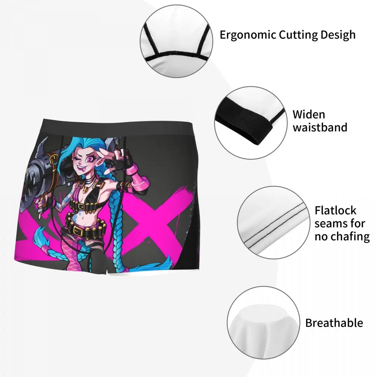 Jinx Pop Men Boxer Briefs Underwear Arcane League of Legends Animated Highly Breathable High Quality Gift Idea 5