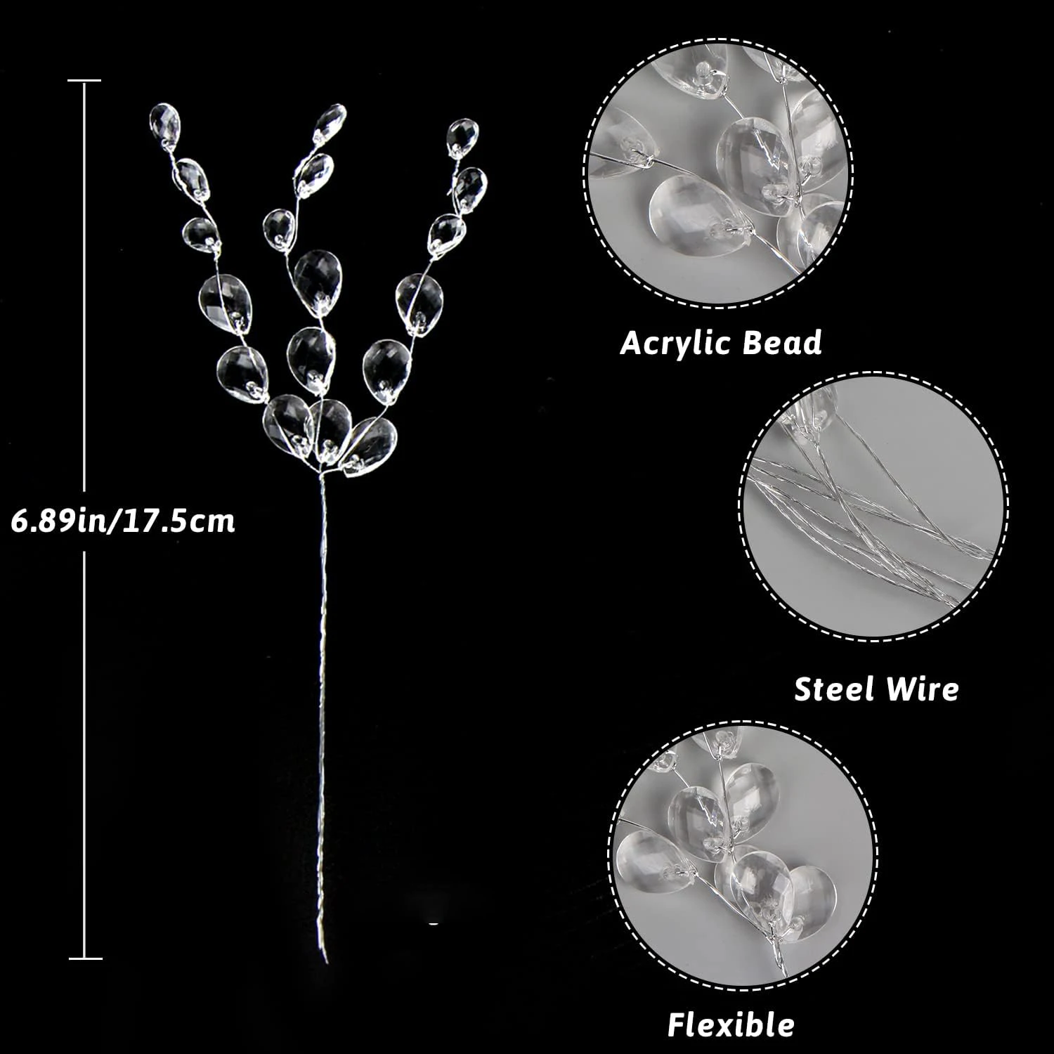 10/20pc Künstliche Pflanze Weiß Kristall Acryl Wasser Tröpfchen Hochzeit Brautstrauß Kranz Haarnadel Geschenk Festival Decor Zubehör – Detail 10