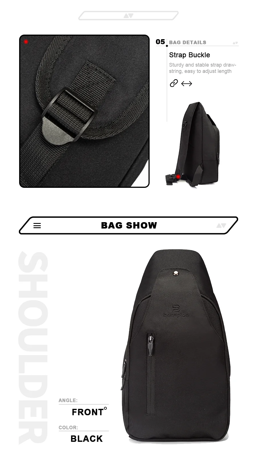 Baasploa Herren-Umhängetasche, modisch, wasserdicht, großes Fassungsvermögen, Outdoor-Sport, Wandern, Brusttasche, Rucksack mit mehreren Taschen, Umhängetasche – Detail 5