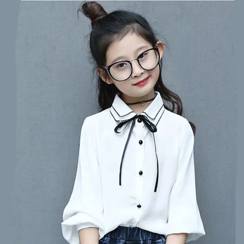 Children Blouses For Girls Chiffon Shirts Baby Tops Teenage Girls Long Sleeve School Uniform Shirts 9 12 14 Years Kids Blouses