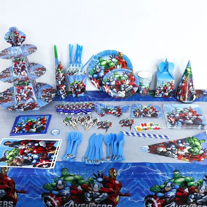 Marvel Comics The Avengers Birthday Party Dinner Balloon Paper Plate Paper Cup Tablecloth Disposable Tableware birthday party supplies
