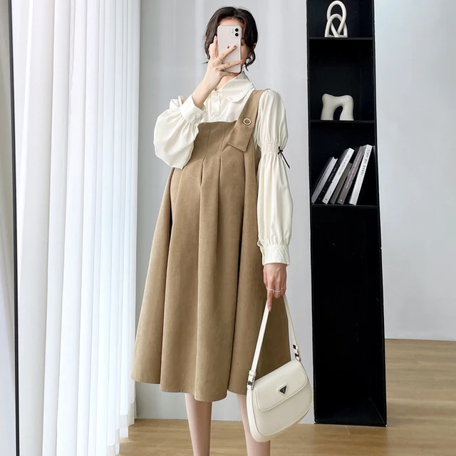 Vestido de maternidad de terciopelo para mujeres embarazadas, de corte A ropa  elegante ajustada, moda coreana, Otoño e Invierno - AliExpress