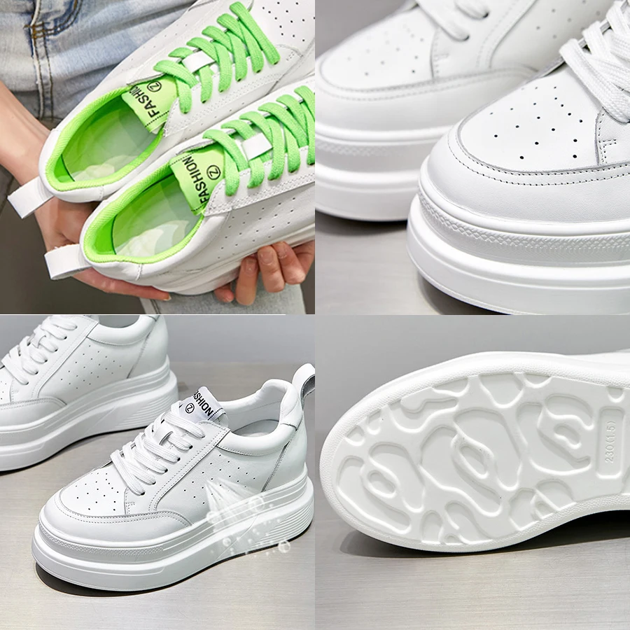 Leather Platform Wedge Sneakers, White Wedge Sneakers Women