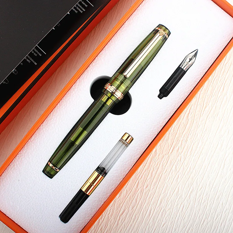 Jinhao 82 Fountain Pen Transparent Mixed Macaron Color Acrylic Medium Point Gold Trim with Converter Set fuliwen 017 resin acrylic fountain pen big size ink pen with unique silver snake ring medium nib luxury gift pen