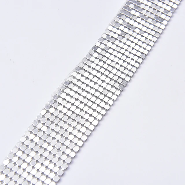 Gold Mesh Clear Chatons 3 Rows (3mm Crystal) Ribbon Iron-On Crystal  Diamante Reel