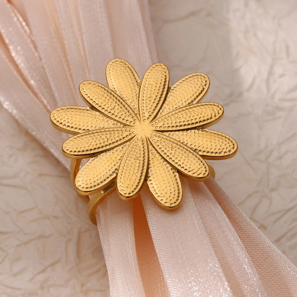 Gold Flower Stainless Steel Open Rings for Women Wedding