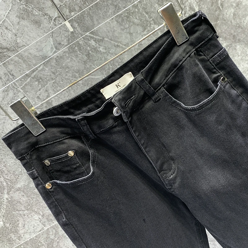 Fashion High-End Fashionable Rhinestone Jeans Men's High Street Slim Fit Youth Popularity Trendy Male Straight-Leg Denim Pants