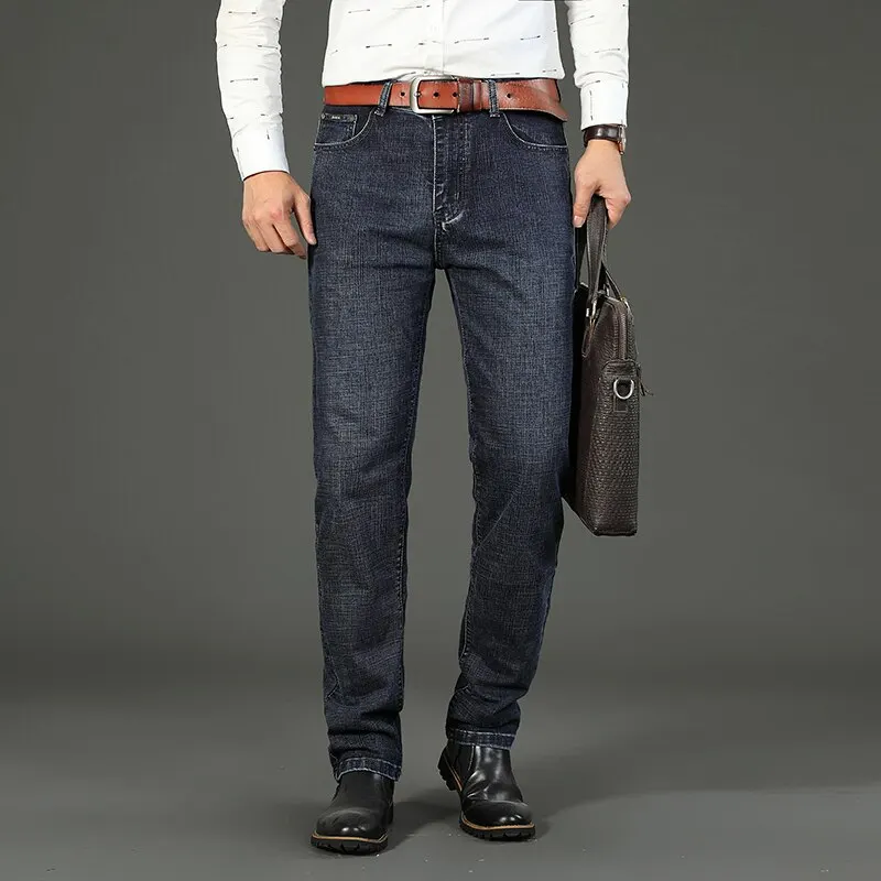 Wthinlee New Business Men's Jeans Casual Straight Stretch Fashion Classic Blue Black Work Pant Denim Trousers Male  Clothing
