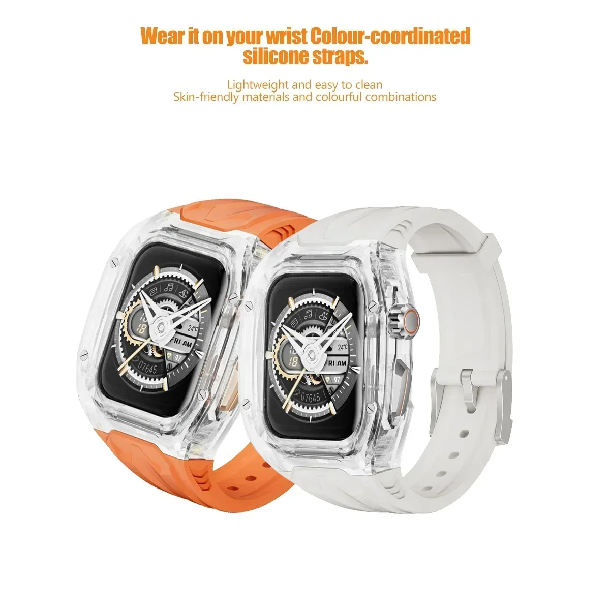 Transparent Modification Kit For Apple Watch 11 10 987 46 45mm Strap Case for IWatch Series 44 40mm 654SE Rubber Band Refit Mod
