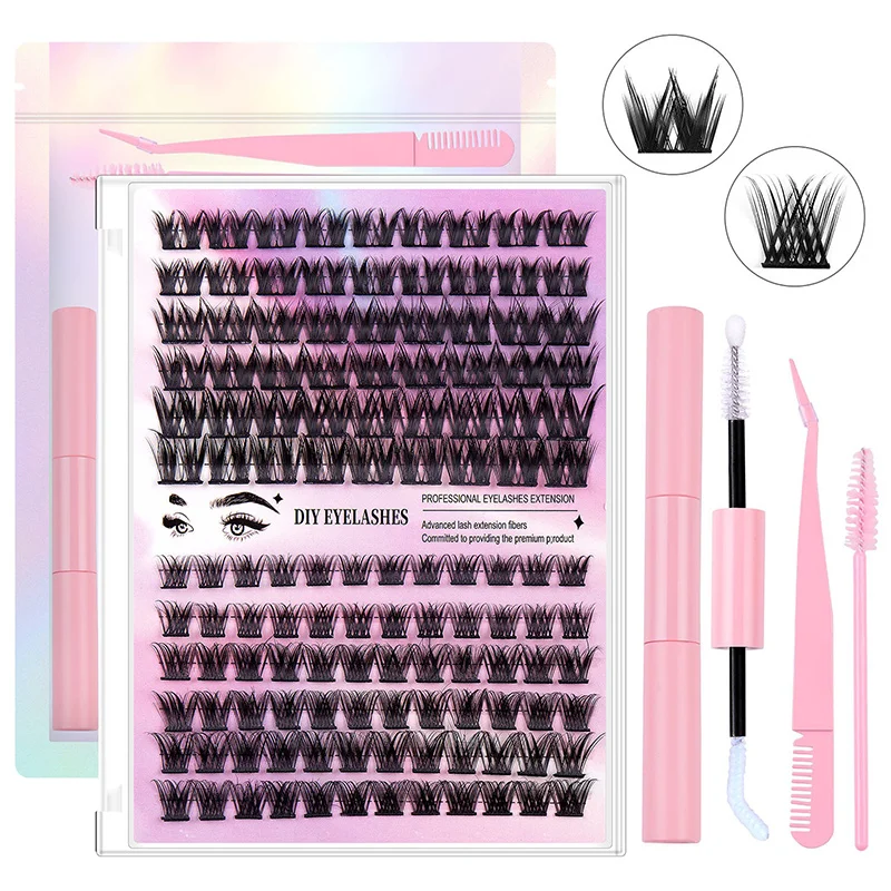 

DIY Lash Extension Kit Lash Clusters Individual Lashes Kit Wispy D Curling False Eyelash Clusters With Tweezers Glue