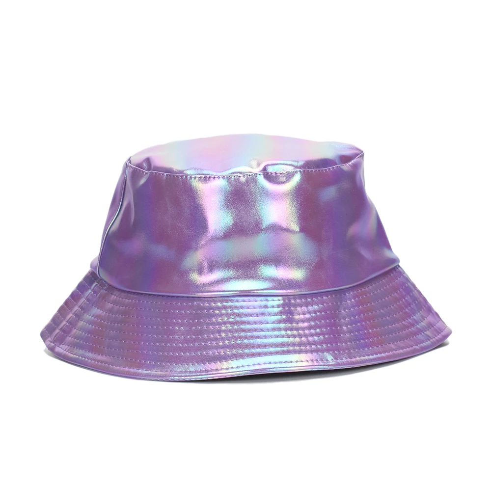 Alta Qualità Springautumn Similpelle Laser Luminoso Colori Arcobaleno Cappello Da Pescatore Unisex Per Donna Actor Stage Jazz Cap Dy19