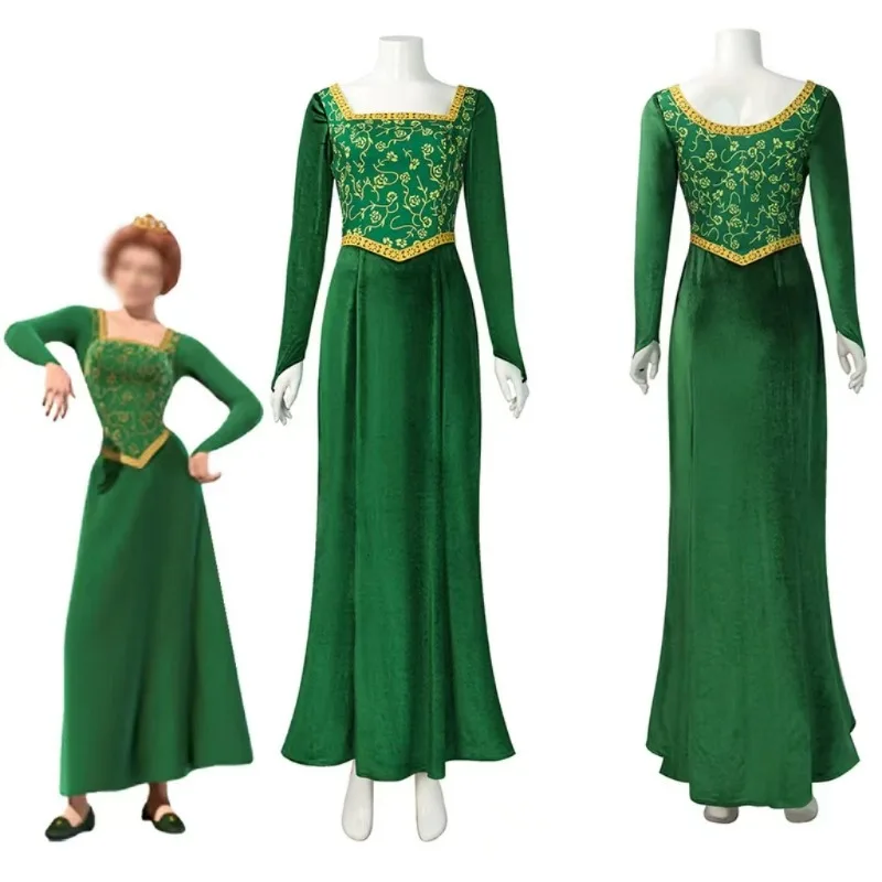 Costume Cosplay Brank Princess Fiona Dress Halloween Fancy Green Dress Fantasy Party Suit Roleplay Per Travestimento Donna Adulta