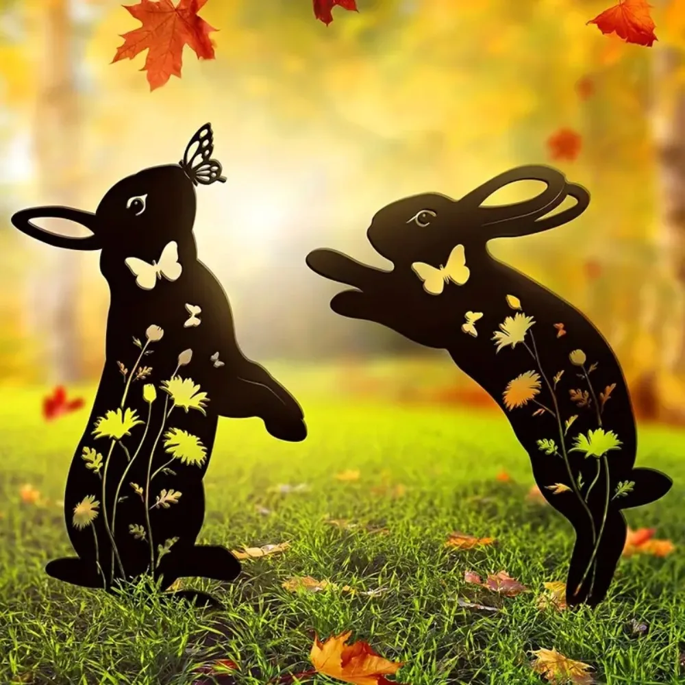 Metal Garden Stakes Bunny Butterfly and Bird Silhouettes for Outdoor Decor and Garden Animal Statues