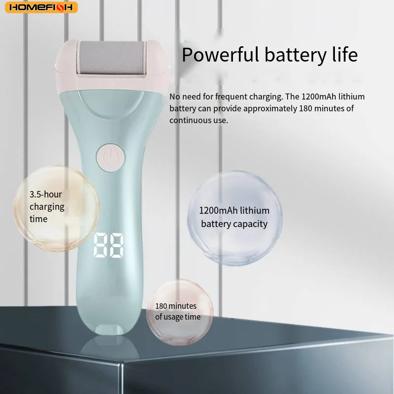 HOMEFISH Electric Pedicure Foot USB Rechargeable Power Display Grinding Exfoliator Replacement Heads For Heel Callus Remover