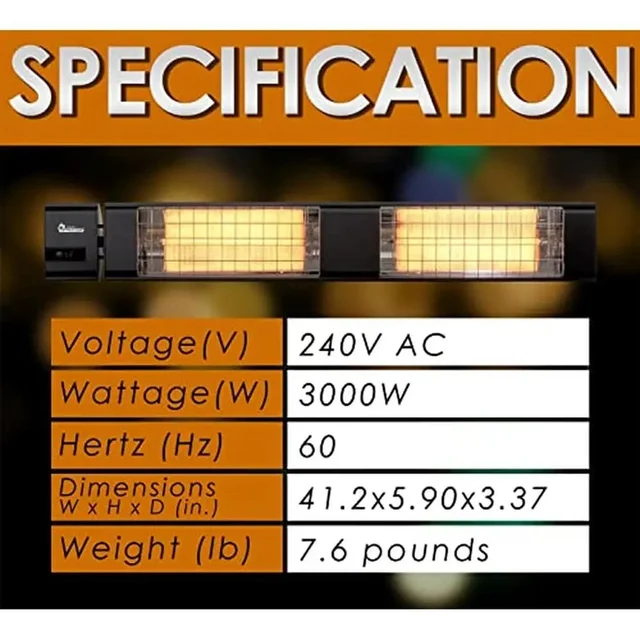 10,260 BTU Infrared Heater with Remote Control, Easy Installation, Adjustable Heat, Tip-Over Protection, Clean and Odorless 3