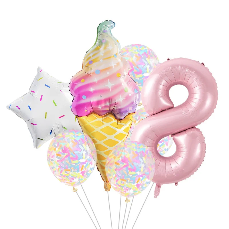 8-teiliges Donut-Eiscreme-Stern-Ballon-Set aus buntem Papier, Konfetti-Ballon-Set für Babyparty, Mädchen-Donut-Geburtstagsparty-Dekorationen – Detail 12