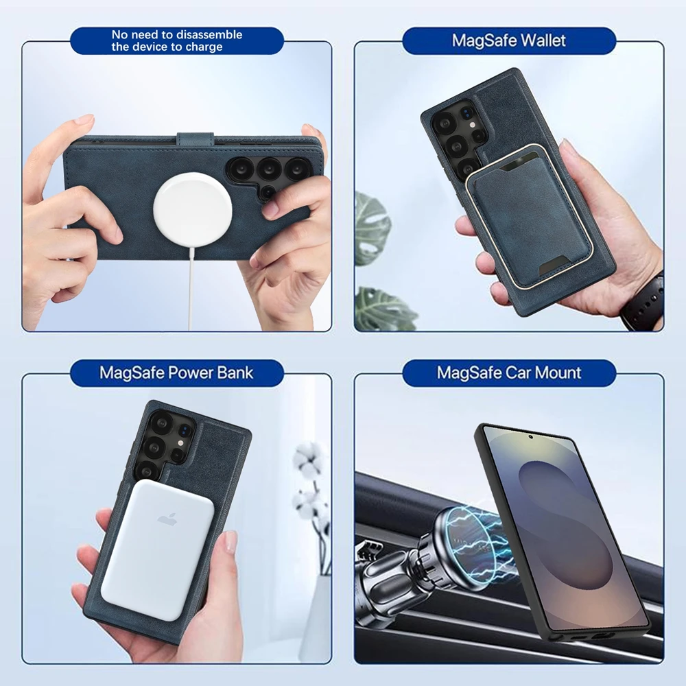 3-in-1 Magnetic Flip Leather Phone Case with Card Holder and Magsafe Compatibility