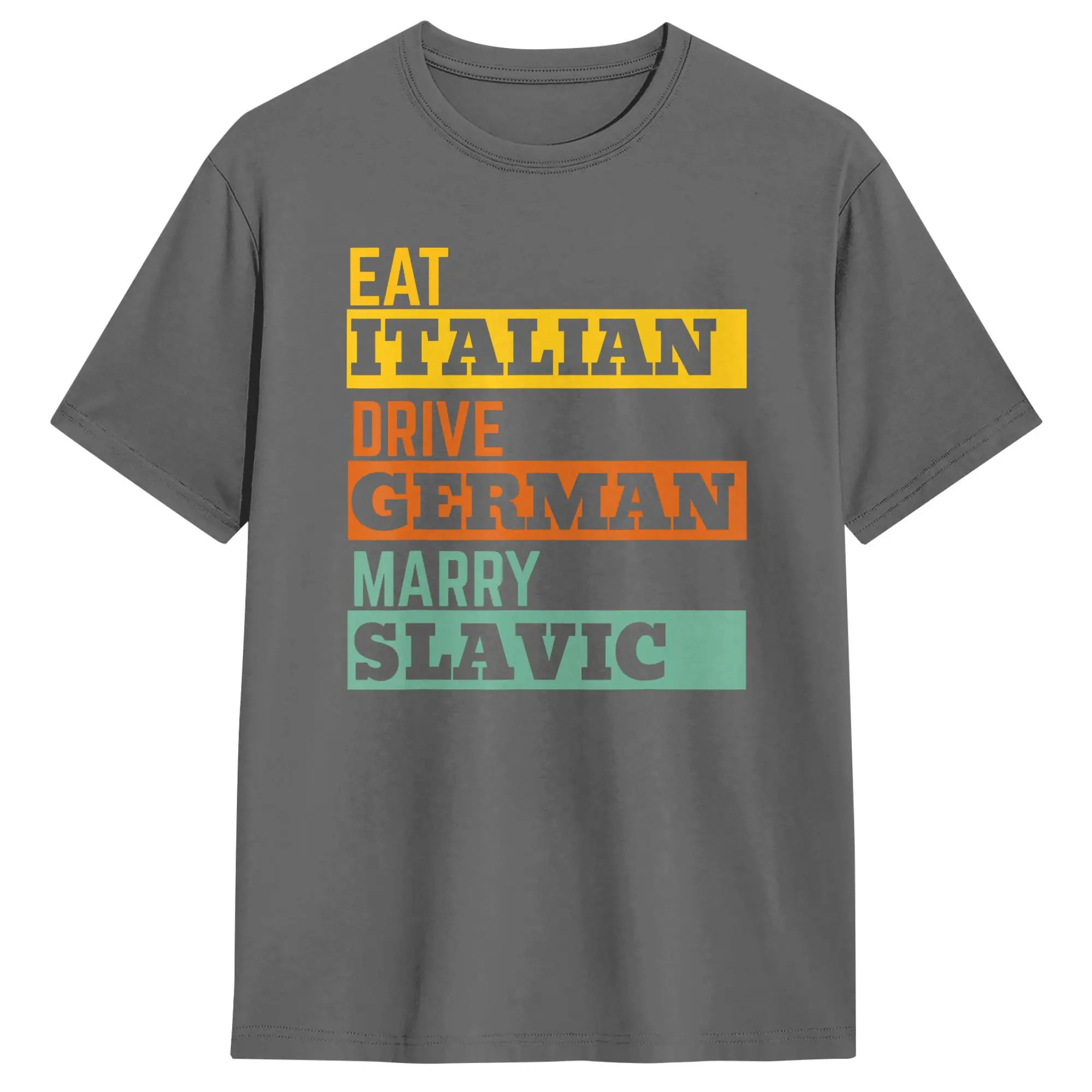 Men's Retro Humor Cotton T-Shirt - Eat, Drive, Marry Phrase, Short Sleeve O-Neck Summer Tee