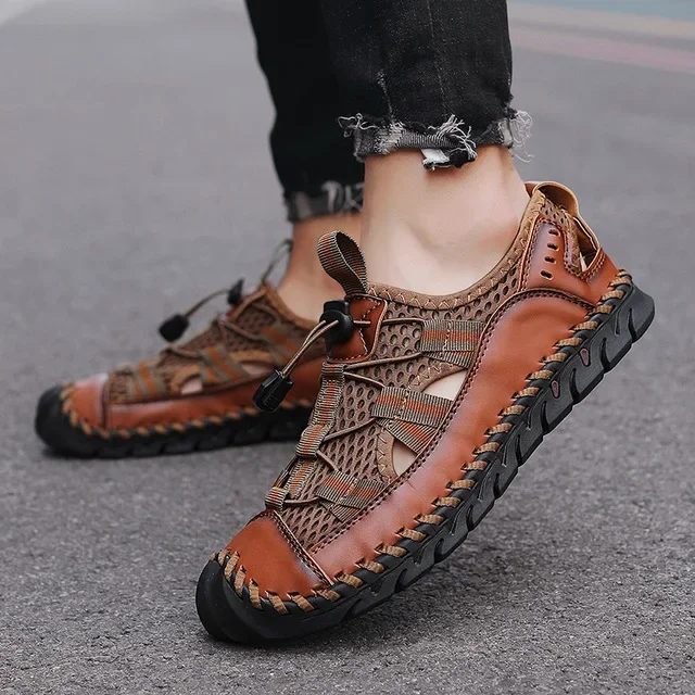 

New Summer Breathable Men Sandals Fashion Roman Sandals Handmade Mesh Men Casual Shoes Platform Outdoor Men's Beach Sandals