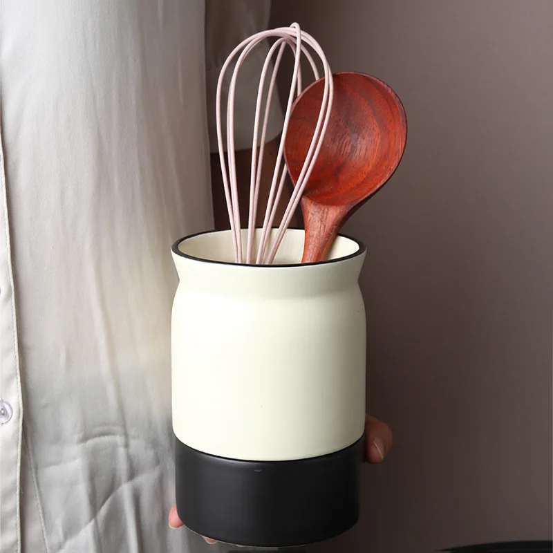 Chopstick Barrel, Ceramic Household Water Drainage Tableware Barrel Kitchen Knife and Fork Storage Rack 3