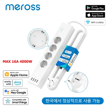 Meross 와이파이 스마트 전원 스트립 WLAN 서지 보호기, EU, FR, UK, US 소켓 확장, USB 지원, 홈키트, 알렉사, 구글 스마트싱스