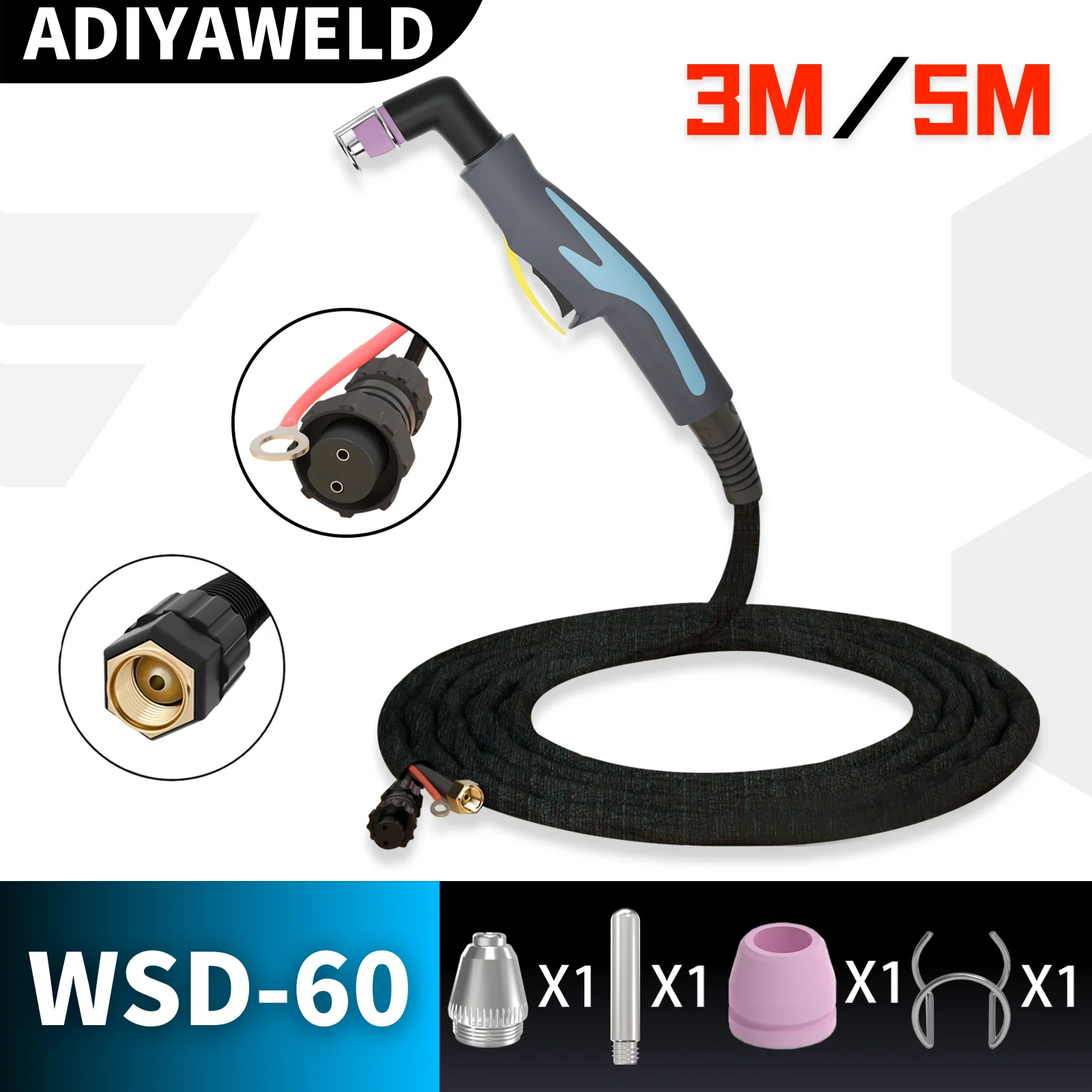 ADIYAWELD Air Plasma Torch SG55 WSD60 Plasma Cutter Cutting Torch with 3M/5M Burner Holder Pilot Arc Completed CUT 20mm