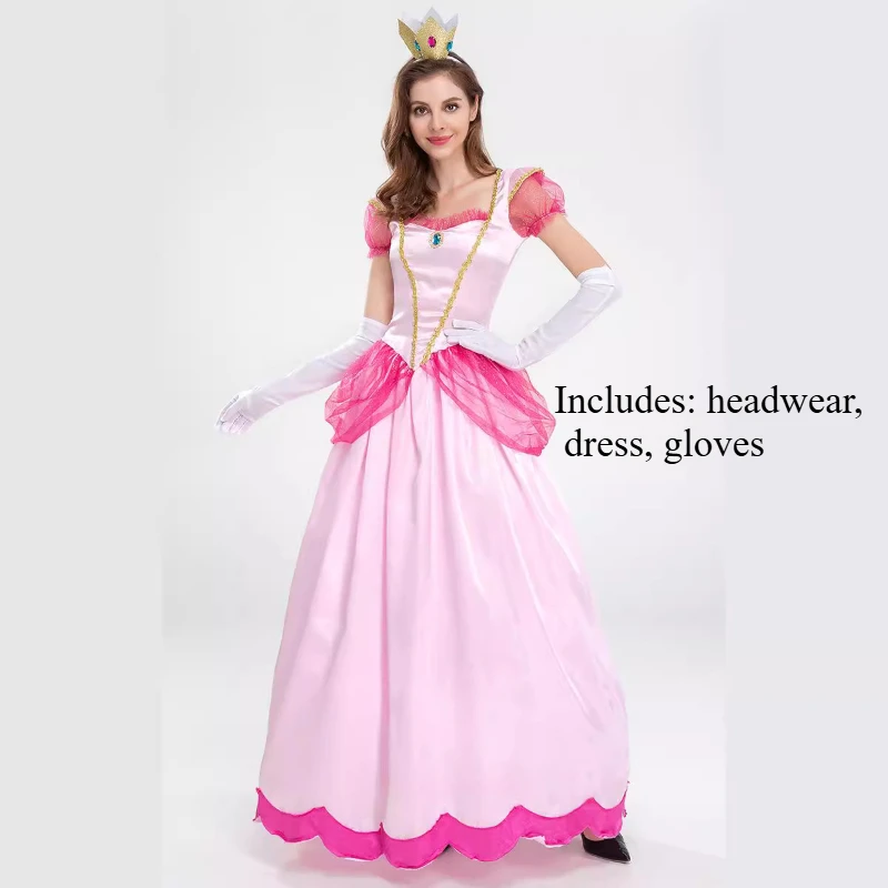 Adult Princess Peach Costume Women Cosplay Party Anime Halloween Masquerade Dress Up Clothing Queen Skirt Pink Fancy Dress