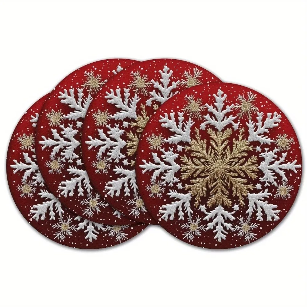 Creative Round Christmas Placemat Santa Claus snowflakes Anti-slip Table Mats 38cm Absorbent Christmas Decor Tablecloth