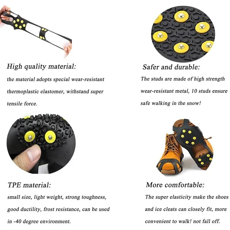 Ice Gripper Spike Climbing Crampons 1pair 10 Studs Anti-Slip Shoe Cover Road Wear-resistant Snow Claw Shoes Ice Climbing Shoe Spikes Grip Crampons Cleats Overshoes