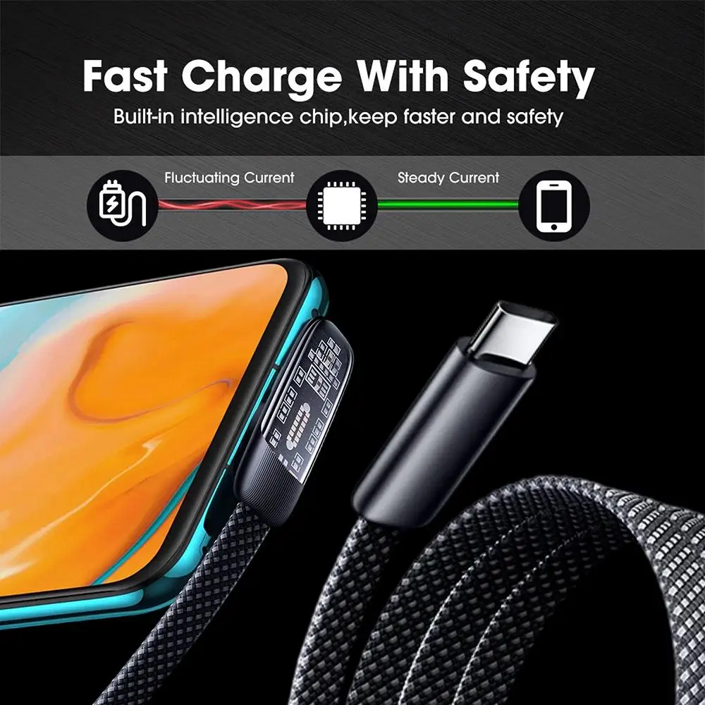 High-Speed Right Angle USB-C Charging Cable - 60W Flat Nylon Braided