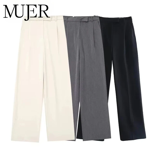45915-ce3ad3.jpg MUJER 2025 Women's Pants Beige Grey Black Wide Leg Pants Women High Waist Baggy Pants Woman Fashion Summer Office Trousers