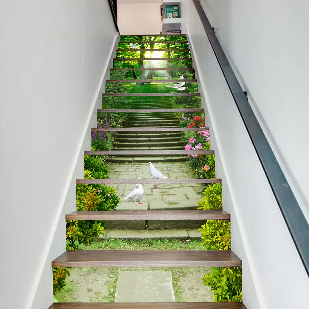 3D Landscape Stair Sticker House Ladder Art Sticker PVC Waterproof Self Pasting Home DIY Decorative Stair Mural