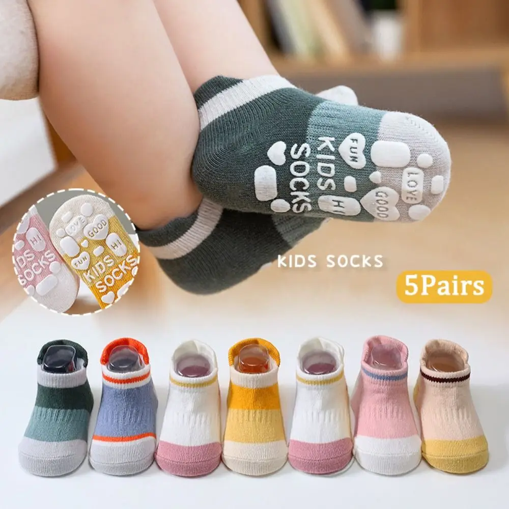 5Pairs Creative Cotton Baby Floor Socks Non-slip Letter Tube Sock Ins Style Hosiery Toddle Walking Socks Daily
