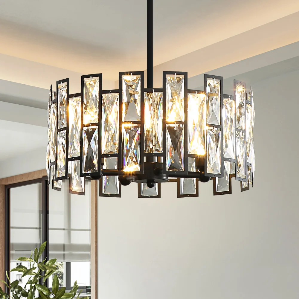 Modern Black/ Clear Crystal Round Chandelier 1
