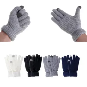 Winter Warm Gloves Stretchy Mittens Adult Knitted Solid Color Full Finger Gloves Knitted Gloves for Cold Weather